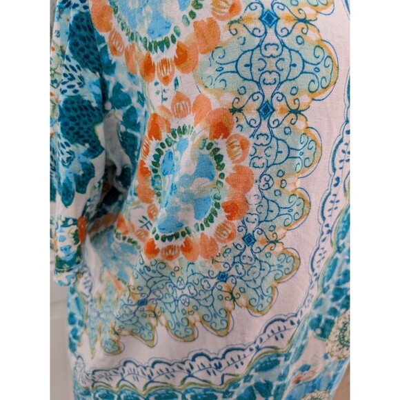 Chico's Top Women M/1 Geo Lagoon Cold Shoulder Tunic Aqua Blue Abstract Stretch - Picture 5 of 12